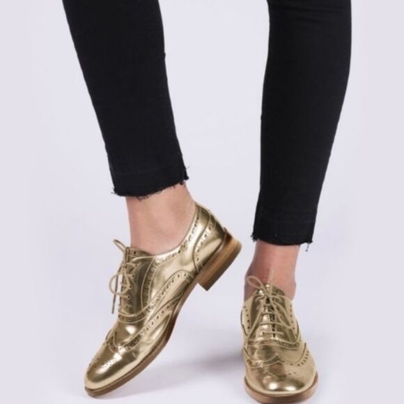 Botkier Shoes - Botkier Preppy Gold Metallic Academia Menswear Wingtip Oxford Loafers 9.5